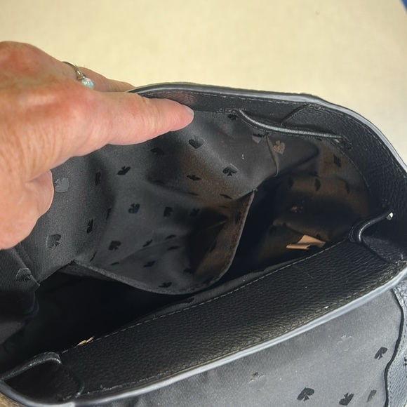 KATE SPADE LIELA MEDIUM FLAP BLACK BACKPACK DRAWSTRING LEATHER BAG - Picture 9 of 15